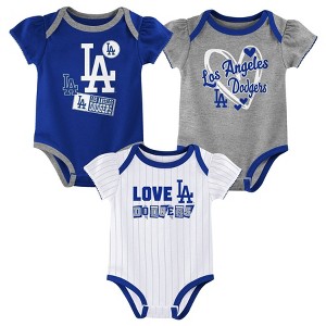 MLB Los Angeles Dodgers Infant Girls' 3pk White Bodysuit - 1 of 4