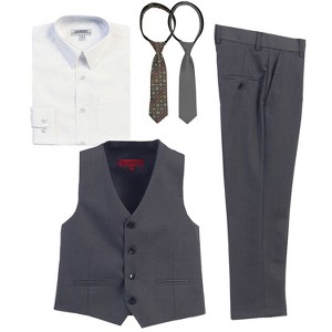 Gioberti Boy's 5 Piece Vest and Pants Set with Shirt and Ties Set - 1 of 4