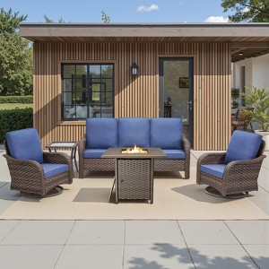 Buenhomino Patio Furniture Set with 30" Fire Pit Table-High Back Outdoor Swivel Chairs Set with Thick Cushions Outdoor Patio Conversation Sets - 1 of 4