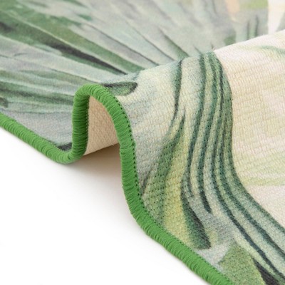 Green and Ivory Synthetic Rectangular Outdoor Rug, 10' x 13'