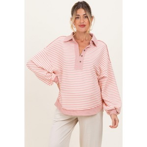 Pinkblush Mauve Striped Oversized Collared Pullover Maternity Top - 1 of 4