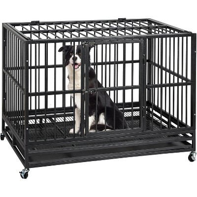 Acekool Heavy-Duty Dog Crate - 48" Secure Kennel with Wheels & Double Doors