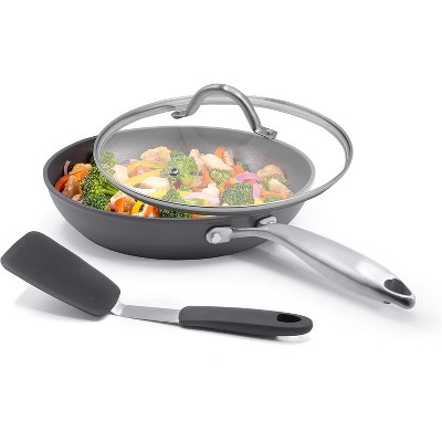 10" Nonstick Frying Pan with Lid & Spatula - PFAS & PFOA-Free Aluminum Skillet for Eggs, Omelets, and Searing - Oven & Dishwasher Safe - Belwares