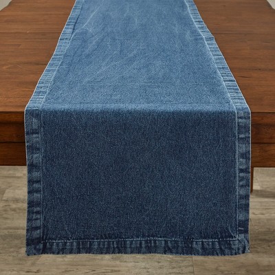 Dark Blue Faux Denim Table Runner 14x108