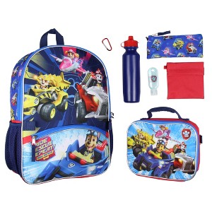 Paw Patrol 16" Backpack Lunch Tote Pencil Bag Water Bottle Snack Pack 7 Pc Set Kids School Backpack Blue - 1 of 4