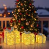 Tangkula Set of 3 Christmas Lighted Gift Boxes Pre-lit 90 LED Light Up Present Box Decorations with Bows and Plug - 4 of 4