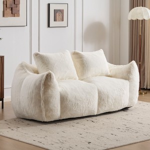 Angel Sar Oversized Bean Bag Loveseat for Adults, Fluffy Rabbit Fabric Lounge Chair with Pillows for Living Room & Bedroom, White - 1 of 4