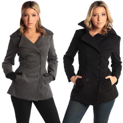 Alpine Swiss Emma Women's Wool Peacoat – Double-Breasted 3/4 Length Overcoat, Stylish & Warm Blazer for Fall & Winter