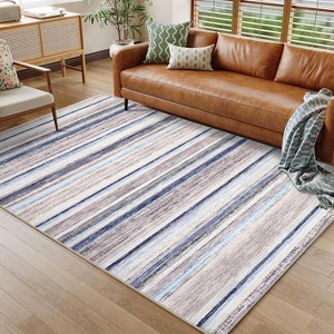 Acekool Striped Washable Rug 9x12 Non-Slip Low Pile for Living Room & Bedroom, Multi Color, - 1 of 4