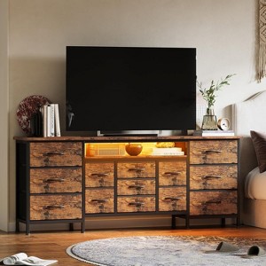 70'' Extra Long Media Console with 13 Fabric Drawers & Lights -TV Stand for 65-80 Inch TVs, Modern Entertainment Center for Bedroom - 1 of 4