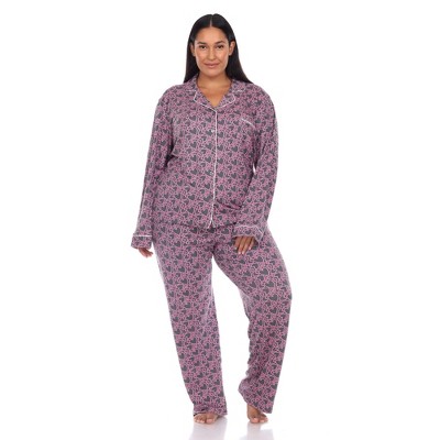 Plus Size Long Sleeve Heart Print Pajama Set - White Mark