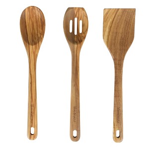 Bloomhouse Italian Olive Wood 3 Piece Extra-Large 14 Inch Turner, Spoon, and Slotted Spoon Set - 1 of 4