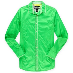I.N.C International Concepts Mens Plaid Trim Button Up Shirt, Green, Small - 1 of 1