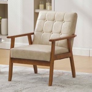 MOONMISS Mid-Century Modern Accent chair，Leisure Chair with Solid Wood Armrest and Feet,for Living Room Bedroom Studio chair - 1 of 4