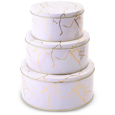 Download 3 Pack Empty Nesting Metal Tin Box Canister Set Round Storage Container For Cookie Candy Gift White Gold Marble 3 Sizes Target