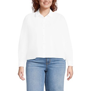 Lands' End Women's No Iron Boxy Cropped Shirt - 1 of 3