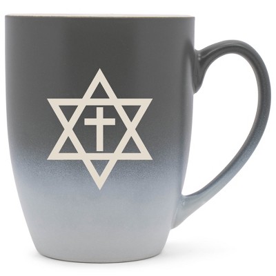 100 North Gray and White Two Toned Ombre, 10 Ounce, Comfortably Fits Your Hands, Ceramic Tea Coffee Cup Mug, Star of David