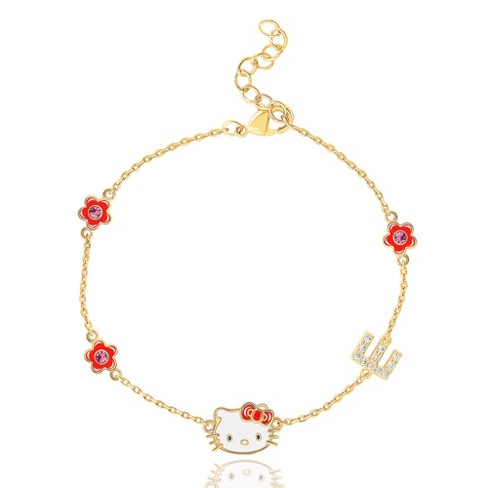 Sanrio Hello Kitty Womens Yellow Gold Plated Letter Bracelet