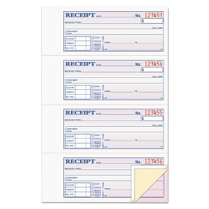 Adams Receipt Book, Three-Part Carbonless, 7.19 x 2.75, 4 Forms/Sheet, 100 Forms Total - 1 of 4