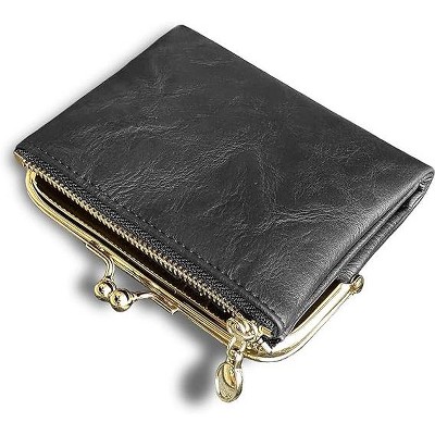 BEAFUP Womens Wallet,Ladies Vintage Leather Bifold Wallet with Zipper & Kiss Lock - Compact Coin Purse for Daily Use,Travel,and Shopping