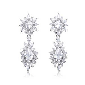 Guili Double Halo GV Sterling Silver with Colored Cubic Zirconia Emerald, Ruby, Sapphire, and Classic Cluster Dangle Earrings for Bold Elegance - 1 of 3