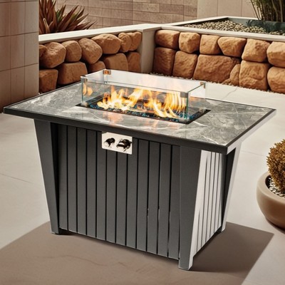 Christopher Knight Home Wayne 50,000 BTU Outdoor Square Propane Fire Pit Table with Rain Cover and Glass Wind Guard