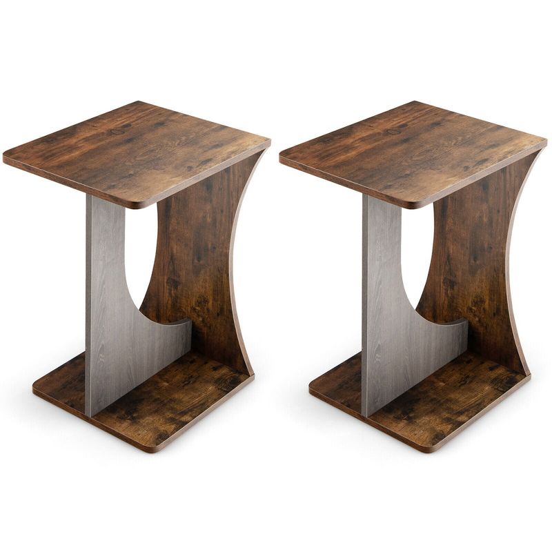 Costway 2PCS Side Table Sofa Couch Table Compact C-shape End Table Snack Coffee Table, 1 of 11