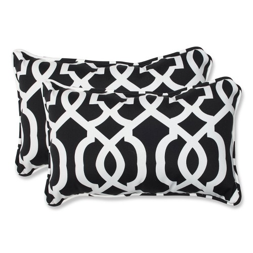 2pc Rectangular Outdoor Decorative Throw Pillow Set - Black/White - Pillow Perfect