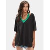 EXLURA Women's Casual Oversized V Neck T-Shirts Tops Reversible Athletic Workout Crew Neck Fashion Trendy Tee - 2 of 4