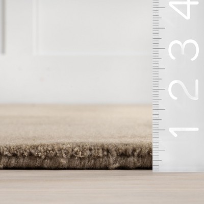 Fawn Wool Blend High-Low Runner Rug with Block Border