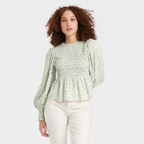 Women's Long Sleeve Smocked Top - A New Day™ - image 1 of 3