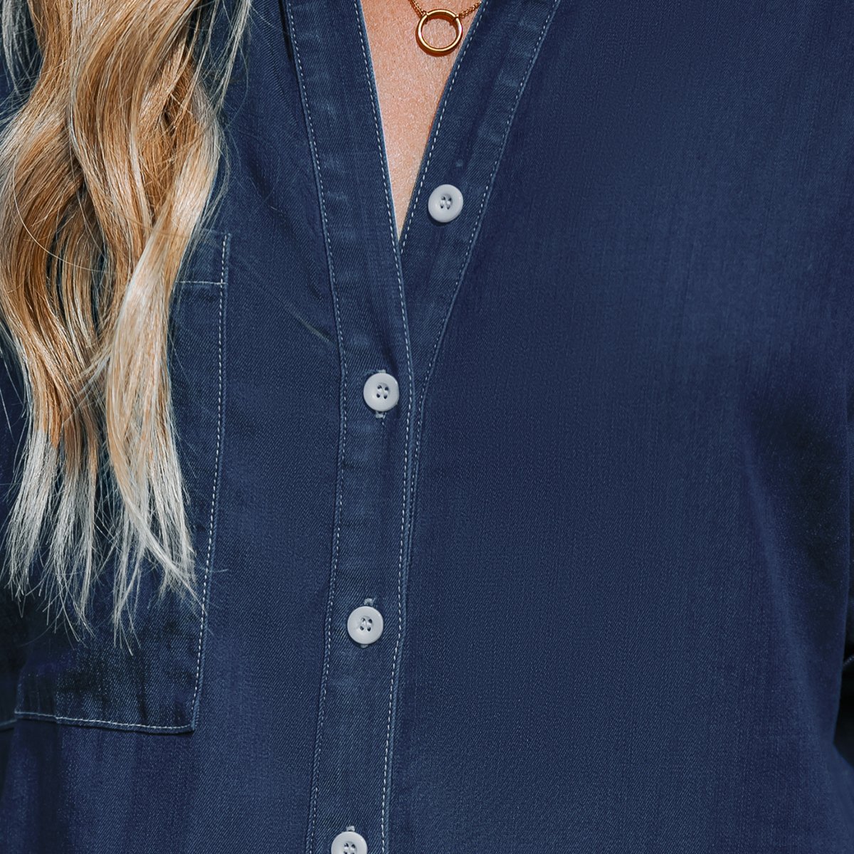 Женские платья Cupshe Women's Denim Button Front Side Slit Shirt Midi Dress -Cupshe-S-Navy — фото 2