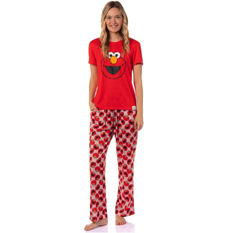 Sesame Street Women's Big Face Tossed Print Character Sleep Pajama Set Multicolored, 1 of 6