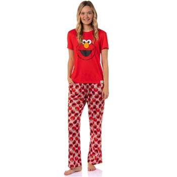 Sesame Street Women's Big Face Tossed Print Character Sleep Pajama Set Multicolored