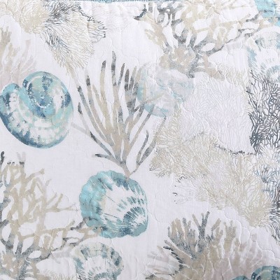Freeport Full/Queen Blue Cotton Reversible Quilt Set with Aquatic Motifs