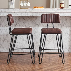Sapphtopaz Bar Stools Set of 2, Counter Height Bar Stools with Metal Frame, Upholstery Barstools with Backrest, High Chair for Kitchen Island - 1 of 4