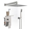 MAYEERTY Rainfall Shower System with Storahe Rack Faucet Matte Black with High Pressure with Square Shower Head Luxury Shower Set Wall Mount - 2 of 4