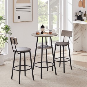 SKRAN Set of 3 Pub Table and Chairs Set, Round Counter Height Table and PU Bar Stools w/Storage Shelf for Breakfast Nook Small Bistro - 1 of 4