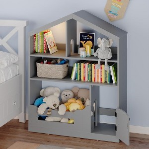 Kids Bookshelf Toy Storage Organizer, Wooden Toddler Bookcase, Children's Book House Three-Story Book House, Kids Reading Nook - 1 of 4