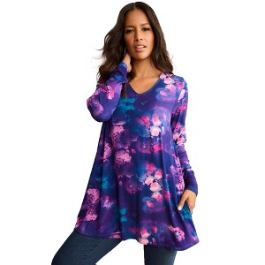 Roaman's Ultra Drape V Neck Swing Tunic - 1 of 3