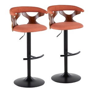 Adjustable Height Metal and Walnut Wood Fabric Contemporary Barstool with 360-Degree Swivel and Rounded T Footrest, Set of 2 for Kitchen - 1 of 4