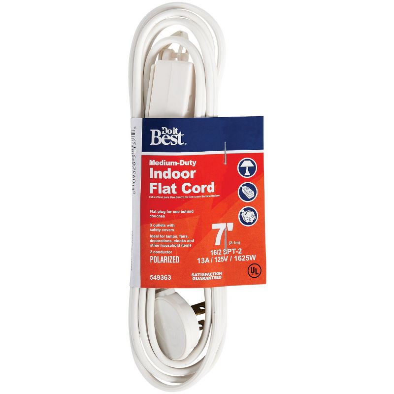 Do it Best  7 Ft. 16/2 Flat Plug White Extension Cord INF-PT2162-7-WH, 1 of 3