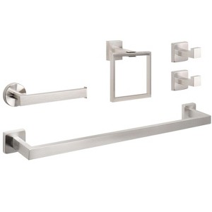 Itopfox 5 Piece Bathroom Hardware Set Matte Black 24 Inch Towel Rod Towel Ring Toilet Paper Holder 2 Robe Hooks Stainless Steel - 1 of 4