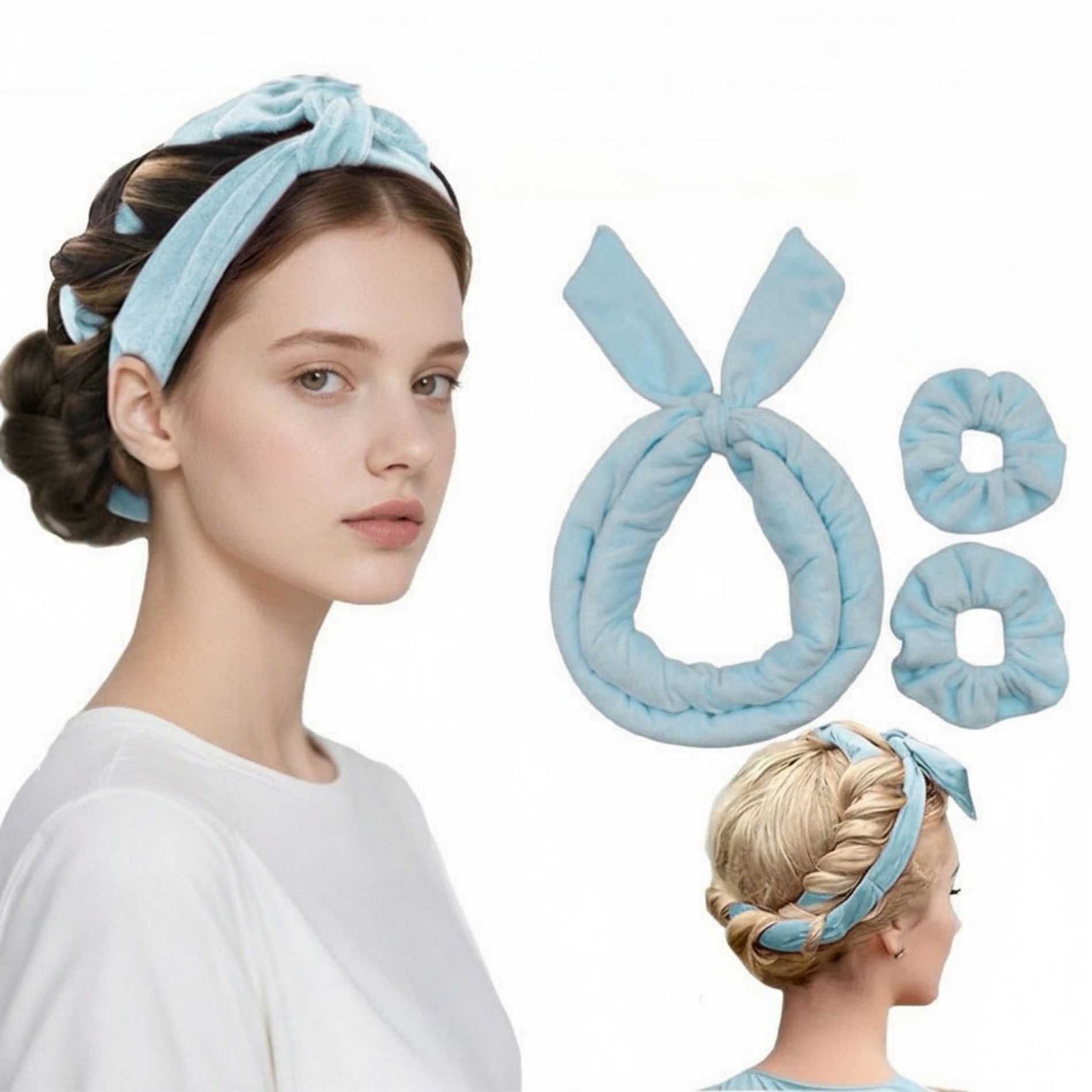 Anna-Kaci Plush Heatless Curling Headband Set with Scrunchies for Soft, Damage-Free Curls