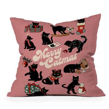 16"x16" Kira Christmas Cats Square Throw Pillow Black - Deny Designs