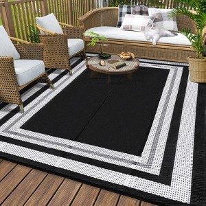 Outdoor Picnic Mat Modern Striped Lightweight Woven Plastic Straw Rug Low Pile Reversible Erasable Area Rugs for Camping Garden Backyard Patio Auto - 1 of 4