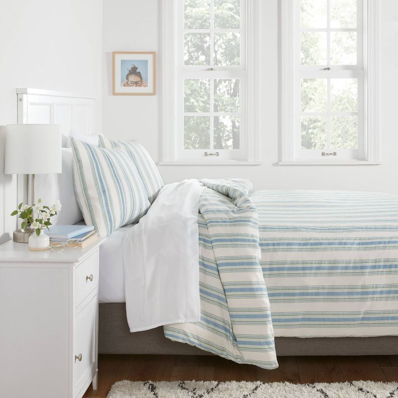 Printed Easy Care Duvet Cover and Sham Set Ivory/White/Sage Green Striped - Room Essentials™, 3 of 6