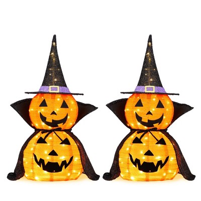 FURNIinspire Decorative Holiday Scene Props Outdoor Halloween Collapsible Pumpkin Lamp Decoration with Cape Metal Stand, Orange, 12"*12"*36"