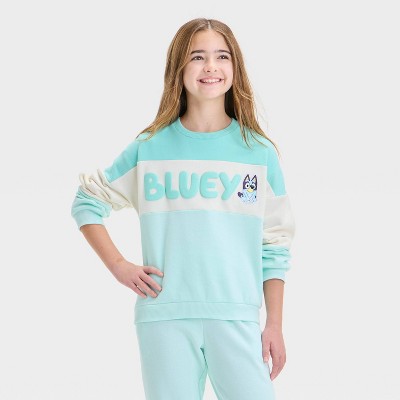 Girls' Bluey Colorblock Dreamy Fleece Sweatshirt - Aqua Blue