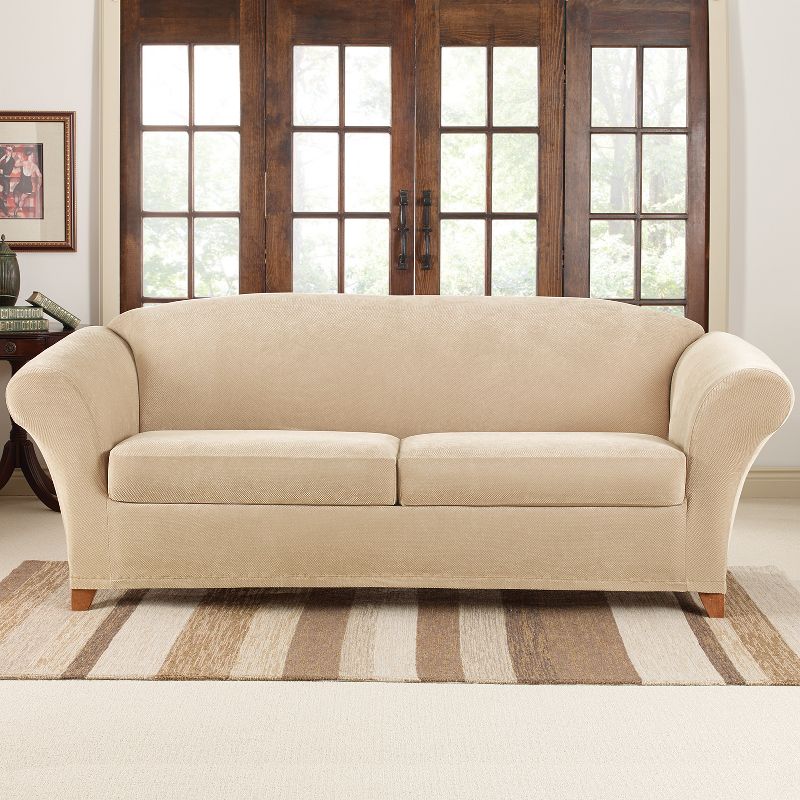 3pc Stretch Pique Sofa Slipcovers - Sure Fit, 3 of 8